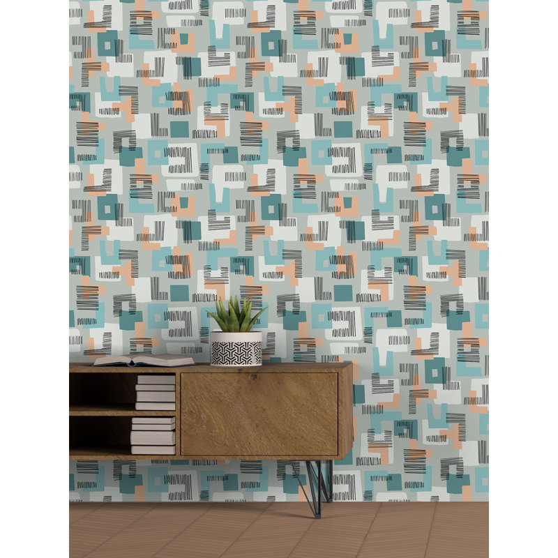 Rouleau de papier peint L 33 pi x l 20,5 po Mad Men About You, Turquoise / noir / gris / orange