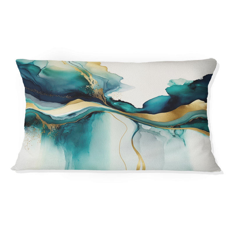 Coussin Teal and Gold Abstract Expression I - Abstract