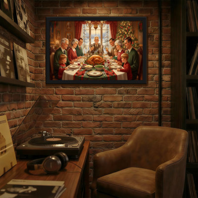 Christmas Family Gathering Around Christmas Dinner Table