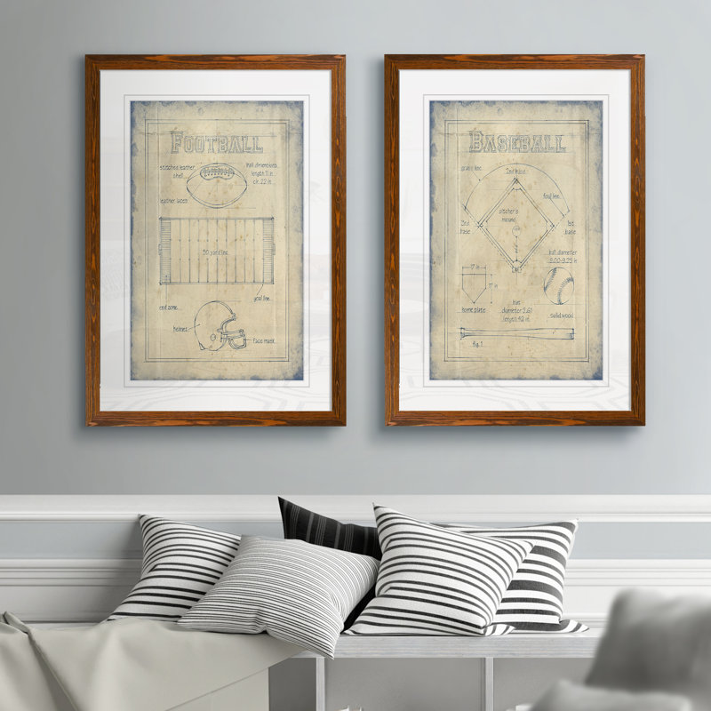 «All about the Game I», ensemble de 2 reproductions d'art encadrées, H 24 po x l 18 po x P 1,25 po, Cadre en érable, Blanc