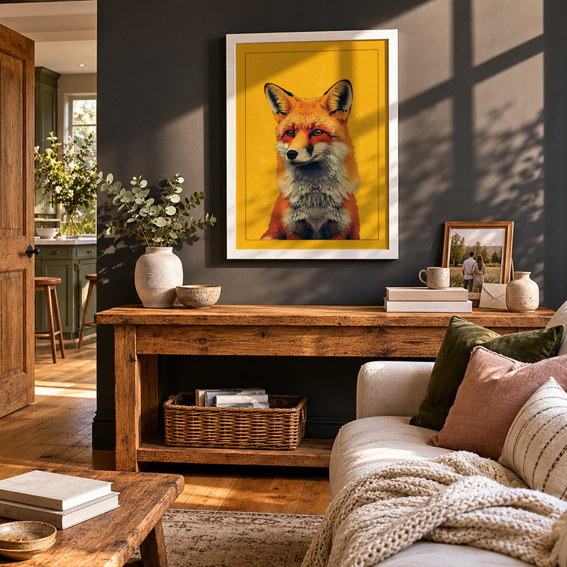Fox Portrait Modern - Framed Print, A3 - 42.0 x 29.7 cm, White