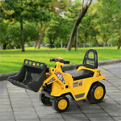 Tracteur bulldozer en PP et ABS de couleur jaune avec rangement sous le siège et chargeur frontal pour les jeux de construction intérieurs / extérieurs