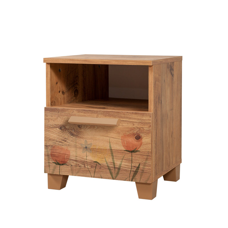 Rustic Nightstand with Numerous Shelves, Atlantic Pine Color, 17.7 x 20.5 x 15.7 inches | 100% Melamine Coated Particle Board, 0.71 inches Thick | PVC Edge Banding, MDF Handles, Wall-Mountable, Elegant Impressionism Design