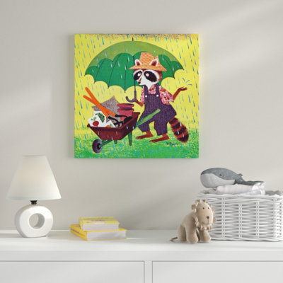 Raccoon With Umbrella - Wrapped Canvas Print