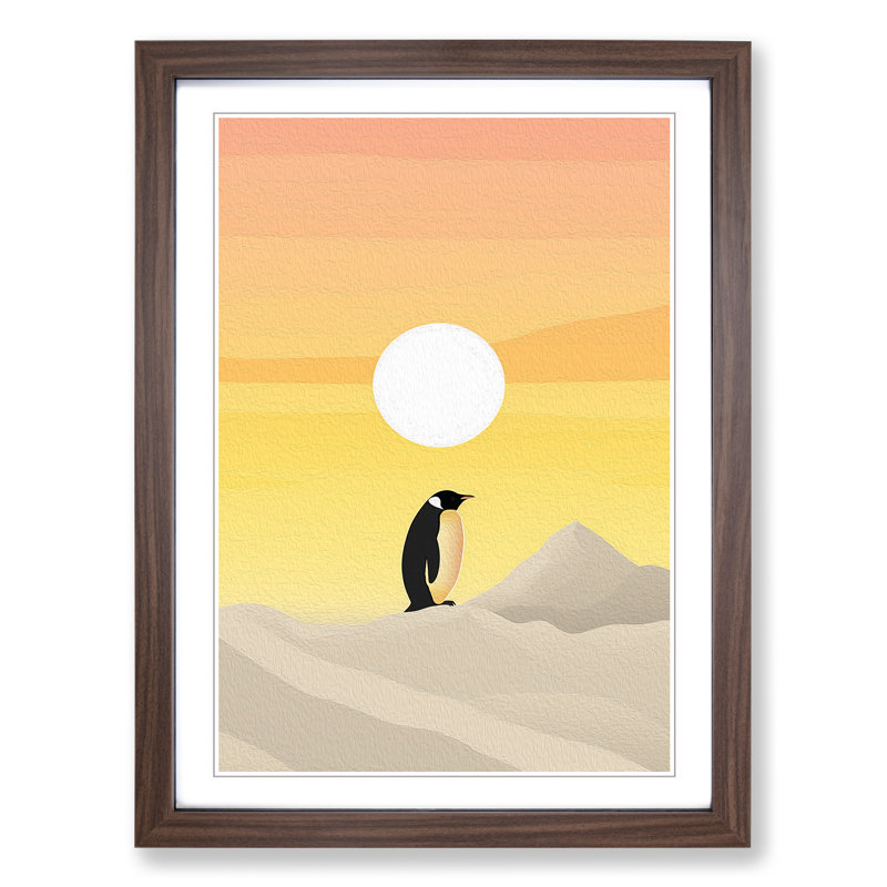 Penguin Minimalism No.2 - Single Picture Frame Print on Wood, 46cm H x 34cm W, Walnut Framed