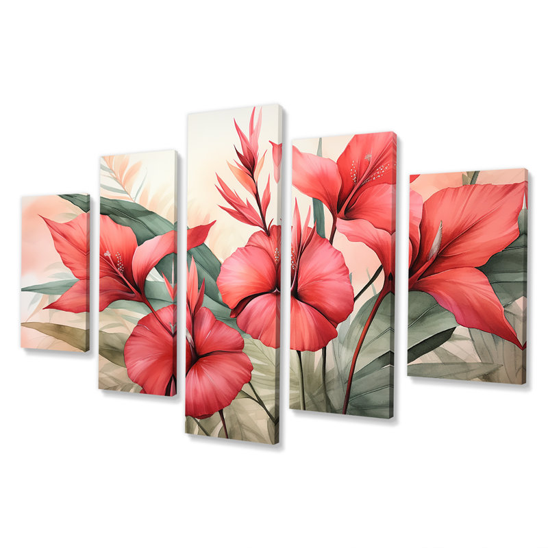Plantes tropicales de corail rétro - art mural multicolore fuschia