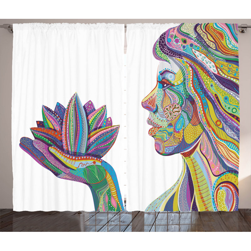 Adriam Woman with Blooming Flower 2 Piece Semi-Sheer Curtain Panel Set, 54" W x 90" L