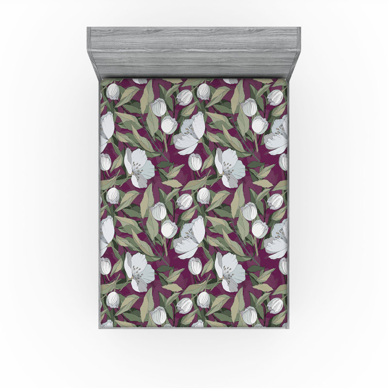 Drap-housse Ambesonne, Drap-housse de taille très grand, Magenta foncé, vert réséda / floral