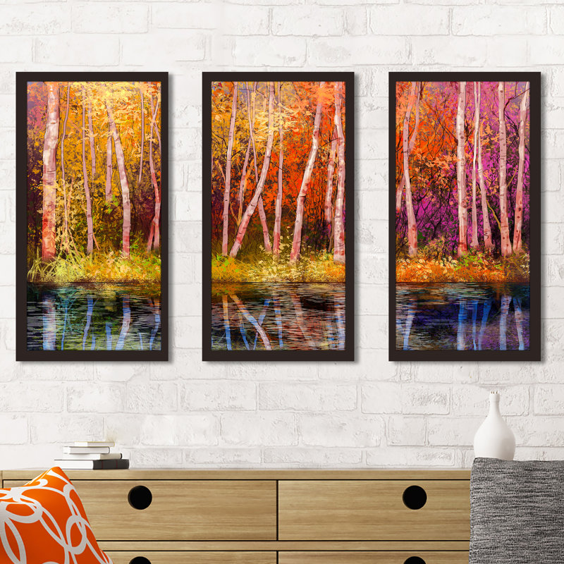 Colorful Autumn Trees - Ensemble de 3 reproductions de photos sur acrylique, H 25,5 po x l 40,5 po x P 1 po
