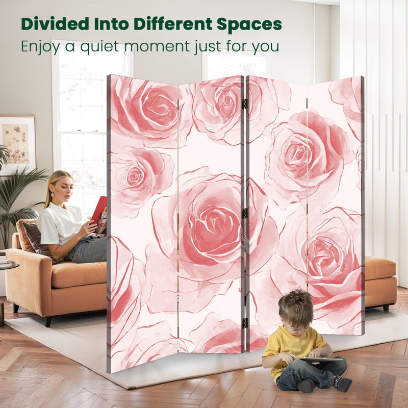 Paravent 4 panneaux à cloison pliable Royal Soft Pink Roses, 4, H 71 po x l 64 po x P 1 po