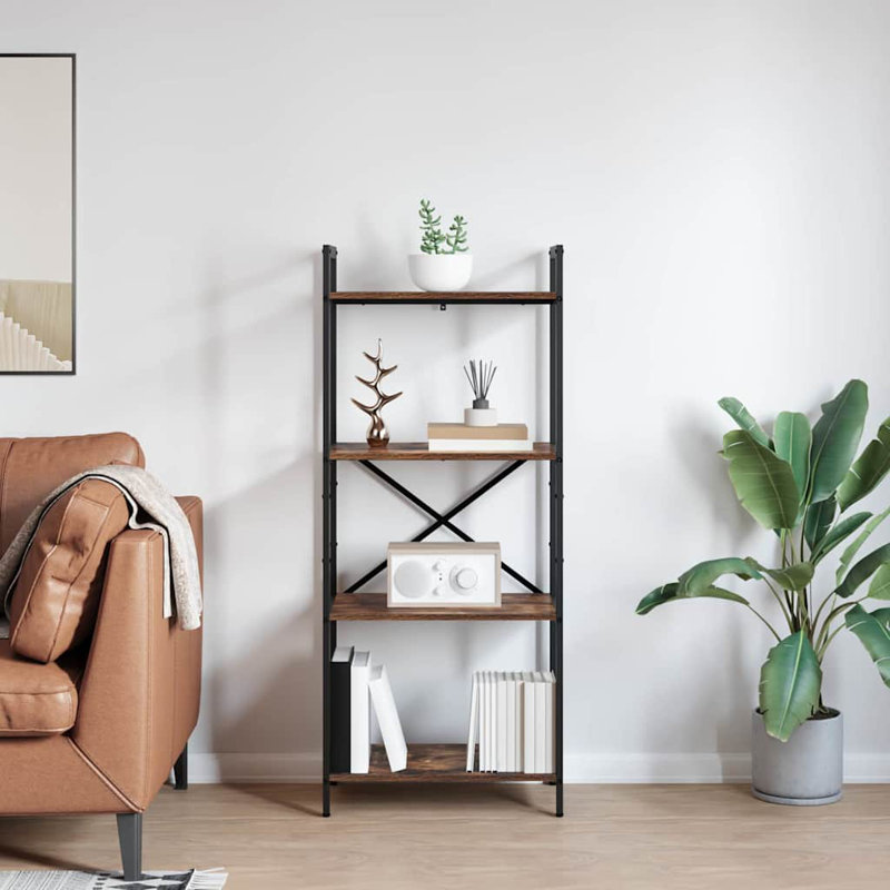 133.5cm H x 56cm W Steel Etagere Bookcase, Smoked Oak