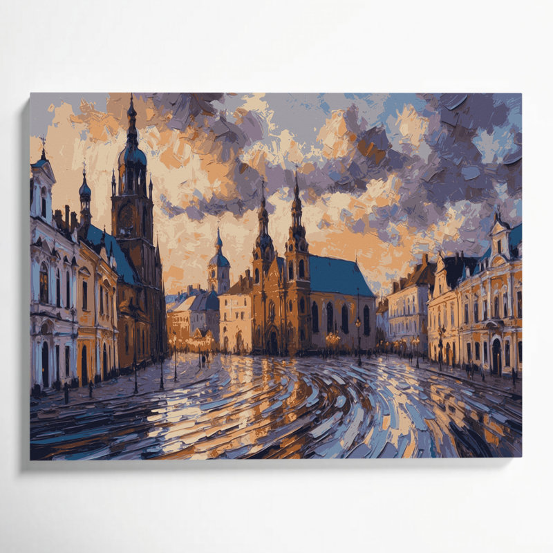 Art mural sur toile, villes de Vilnius, Lituanie mauve, H 16 po x l 20 po