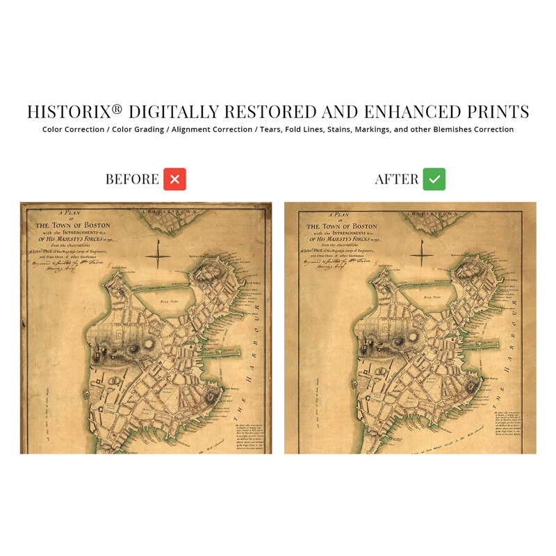 Carte de Boston, 1777, sur papier, H 24 po x l 18 po x P 0,01 po