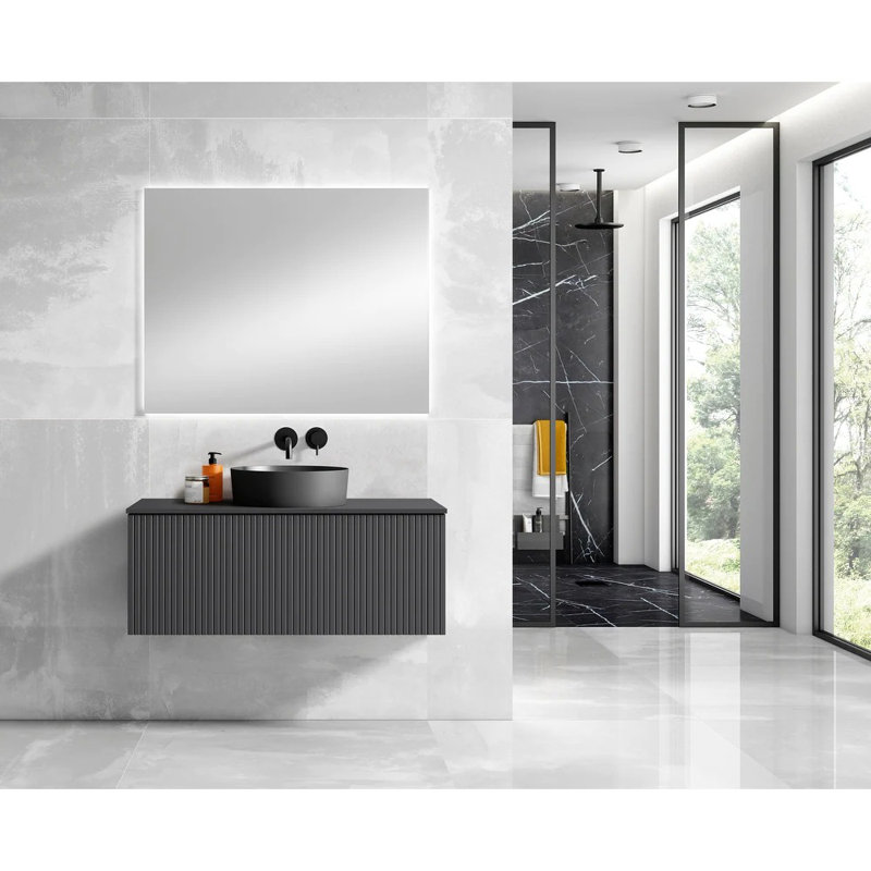 Lavabo de salle de bain vasque circulaire en résine / à surface solide 16 po Lucena Bath, Gris