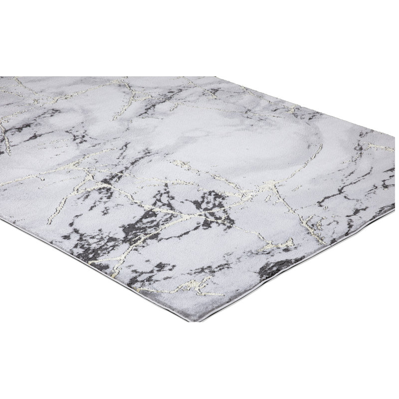 Gray Marble Abstract Synthetic Area Rug, 6'7" x 9'3"
