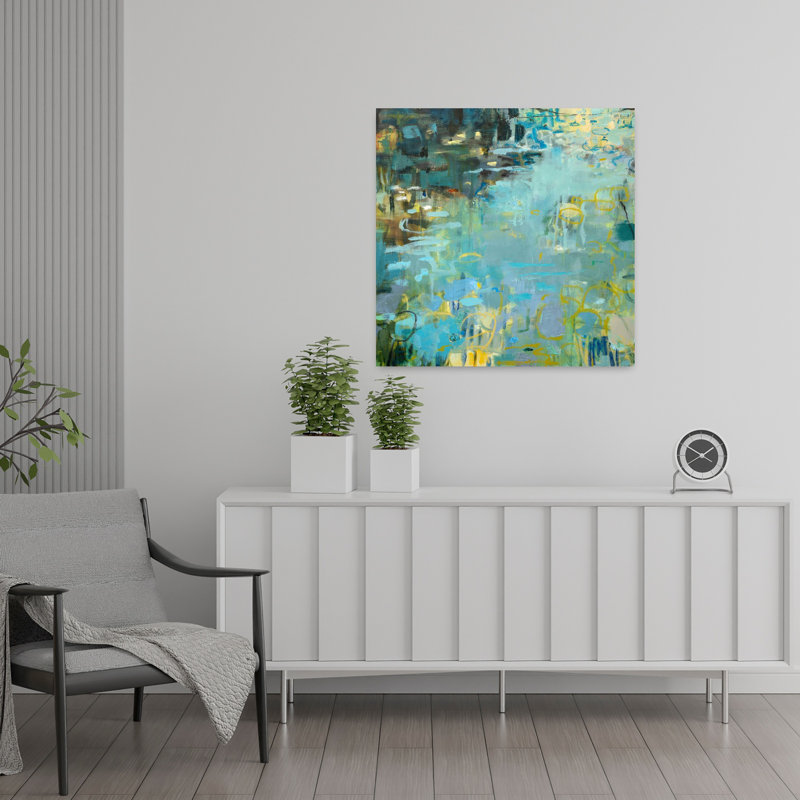Tidal Pool In Blue Abstract Contemporary Landscape Nature Art, 24" H x 24" W