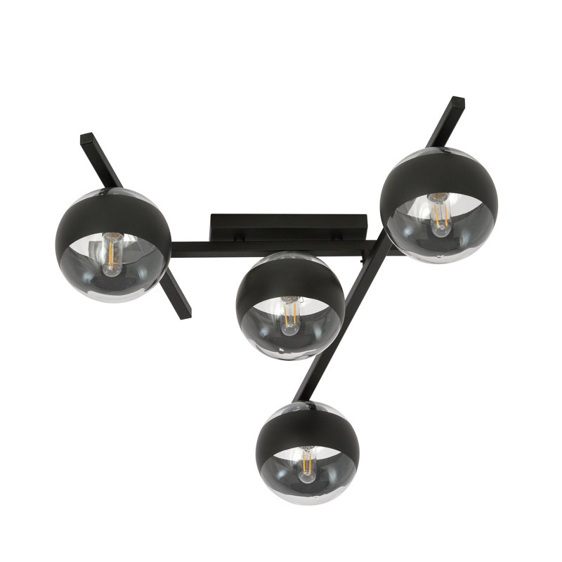 Riceboro Glass Flush Mount, Transparent/Black, 17cm H x 70cm W x 4cm D