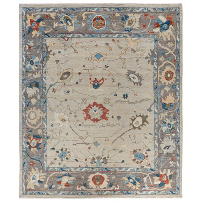 One-of-a-Kind Rectangle 8'2" X 9'10" Wool Area Rug Light Gray/Light Blue/Rust/Ivory