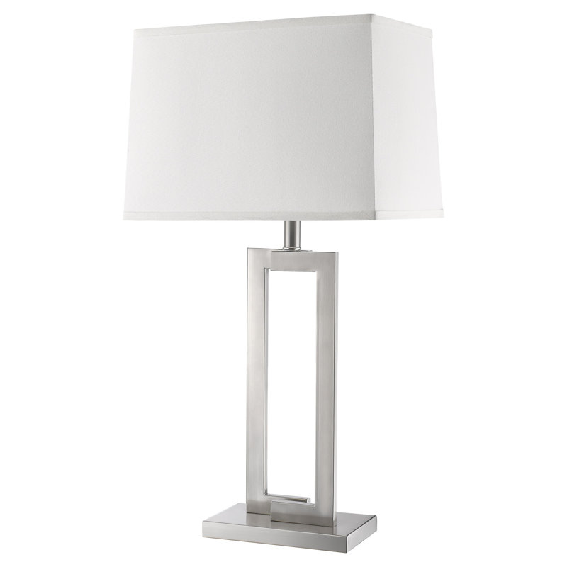 Lampe de table en métal argenté avec abat-jour rectangulaire blanc