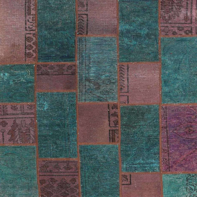Tapis de zone turquoise/brun contemporain, Carré 7 pi