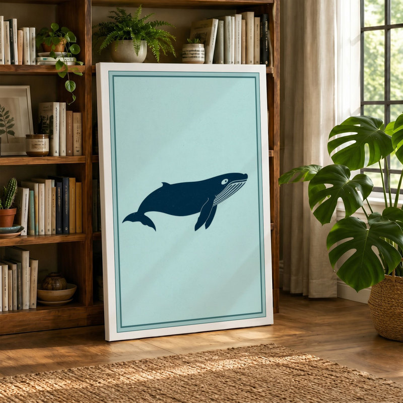Whale in Still Water Coastal - Wrapped Canvas, 36x24 - 91.4 x 61.0 cm, Cream Border
