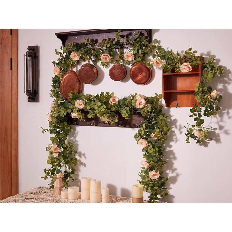 6.56ft Eucalyptus Garland With Pink Roses