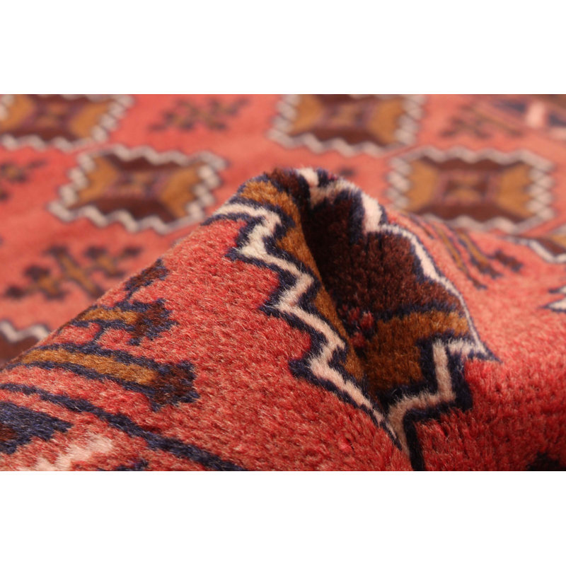 Tapis rouge en laine noué à la main de conception unique 2 pi 6 po x 9 pi 3 po Teimani