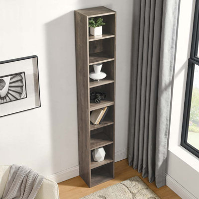 Étagère à 8 niveaux pour médias, armoire de rangement compacte pour CD et DVD avec tablettes réglables, bibliothèque haute étroite pour bureau à domicile, bibliothèque multifonctionnelle à deux étages