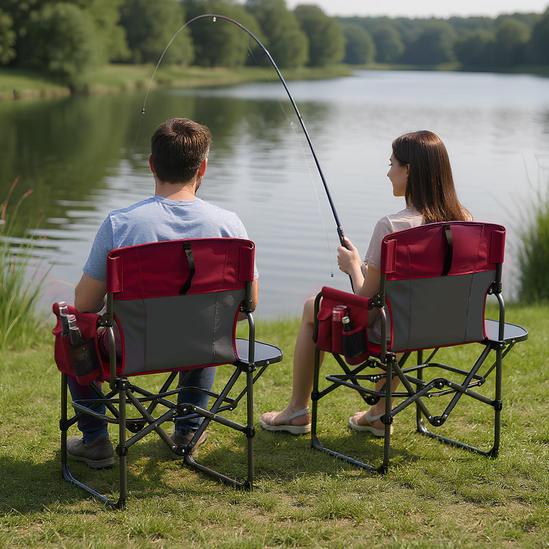 Oversized Heavy Duty Director's Camping Chair, Portable Folding Outdoor Lawn Chair with Side Table, Storage Pocket, Supports 330 lbs