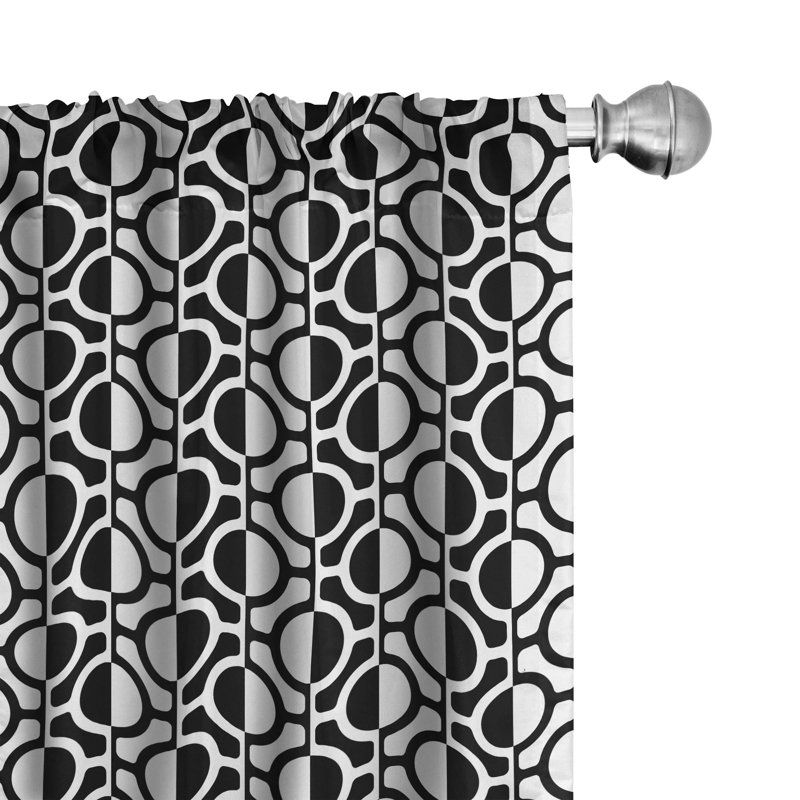 Black and White Geometric Semi-Sheer Rod Pocket Curtain Panels, 28" x 63"