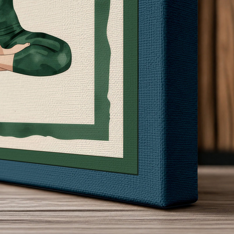 Yoga Meditation Pose Modern - Wrapped Canvas, 36x24 - 91.4 x 61.0 cm, Teal Border