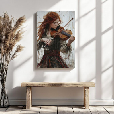 1 pièce, impression sur toile encadrée, fille aux cheveux roux, performance de violon, style réaliste impressionniste, décoration murale, parfaite pour la décoration de chambre salon chambre bureau cuisine salle de bain décor à la maison, cadeau de décoration murale idéal pour la maison