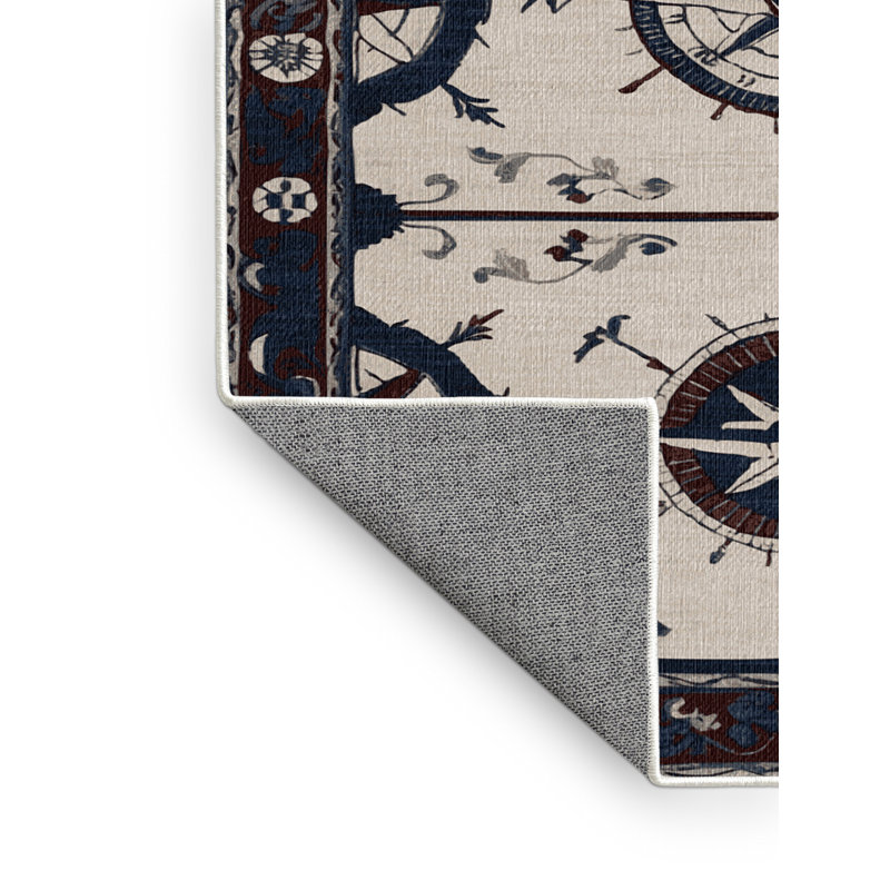 Tapis nautique lavable rose des vents, Rectangulaire 2 pi x 3 pi