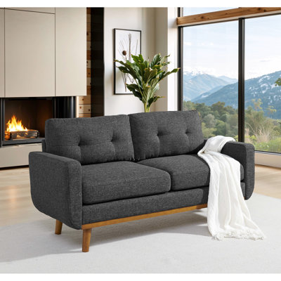 Canapé 2 places de style Mid-Century Modern, revêtement gris foncé, 172 cm de large, idéal pour étudier, se détendre la fin de semaine ou simplement pour une pause.