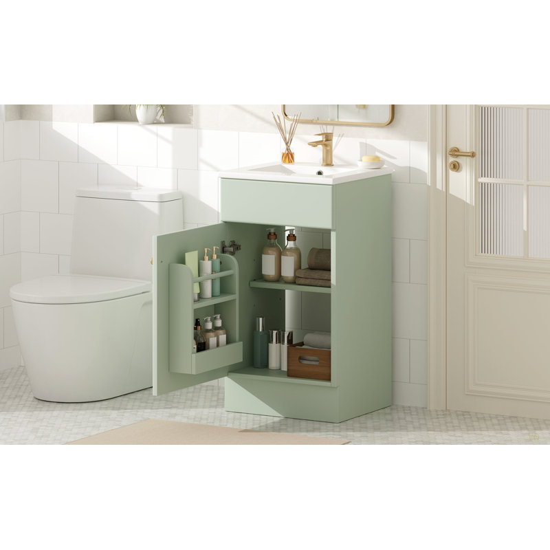 Meuble-lavabo 18 po avec lavabo, meuble-lavabo avec tablette de porte et tablette réglable, Light Green