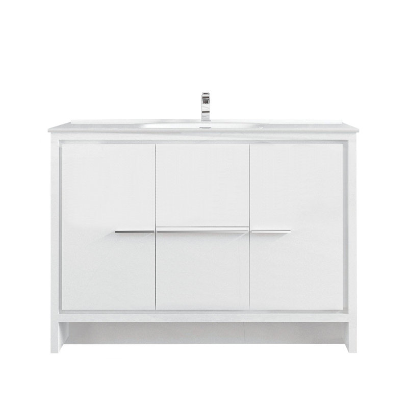 Evelyn 48 po L x 18 po P 2 portes et 2 tiroirs Meuble-lavabo autoportant avec évier simple et Comptoir en Céramique blanc