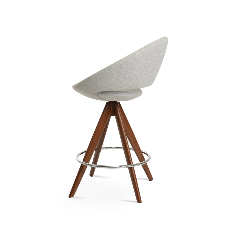 Tabouret pivotant Crescent Pyramid, 29 po de hauteur de bar, Noyer, Argent W.
