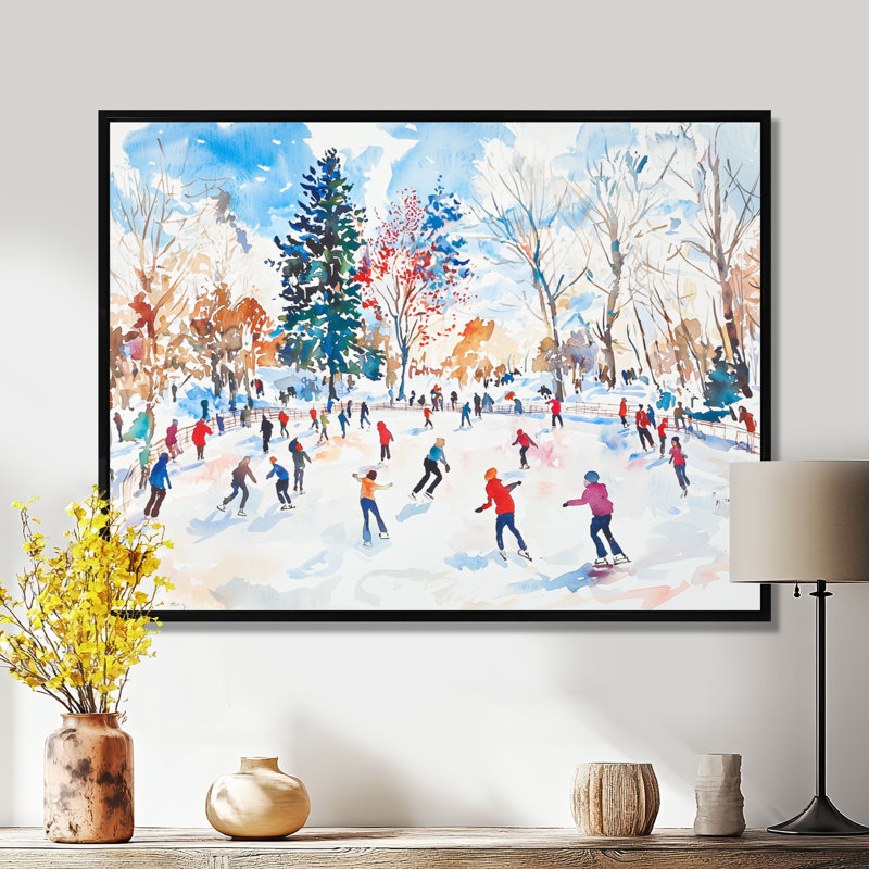 Décoration murale paysage de glace patinoire III, H 12 po x l 20 po, Cadre flottant sans passe-partout, Noir