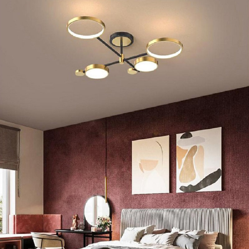 Aloy Nordic Style Semi Flush Mount Lighting Gold Ceiling Light Fixture LED Ring