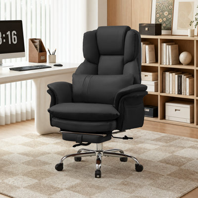 Fauteuil de bureau large et large avec repose-pieds, fauteuil de bureau pivotant surdimensionné avec accoudoirs pliables, fauteuil de bureau inclinable