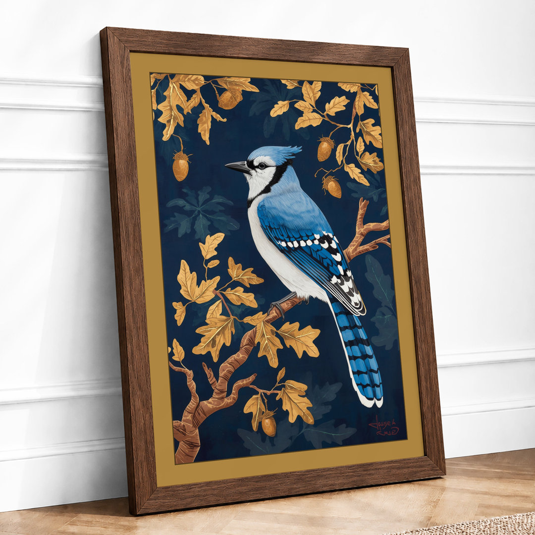 Blue Jay Among Oak Modern Framed Art Print