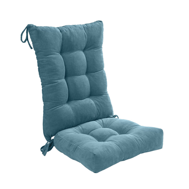  Coussin de chaise berçante antidérapante à fixation double - Coussin de siège et de dossier en velours côtelé rembourré de mousse à haut rebond pour bureau, chambre et porche (bleu)