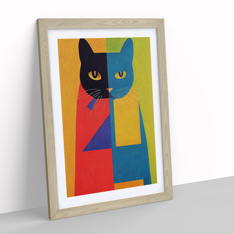 Cat In Abstract No.1 - Single Picture Frame Print, 64cm H x 46cm W x 2cm D, Oak Framed
