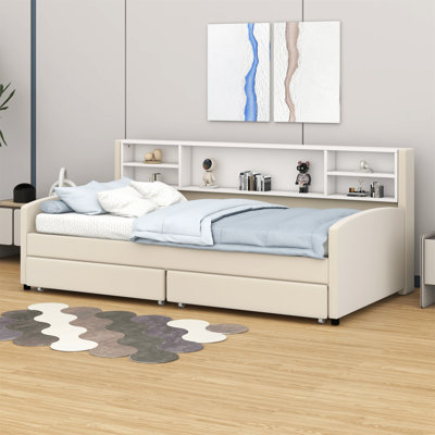 Lit plateforme tapissier avec rangement et tiroirs