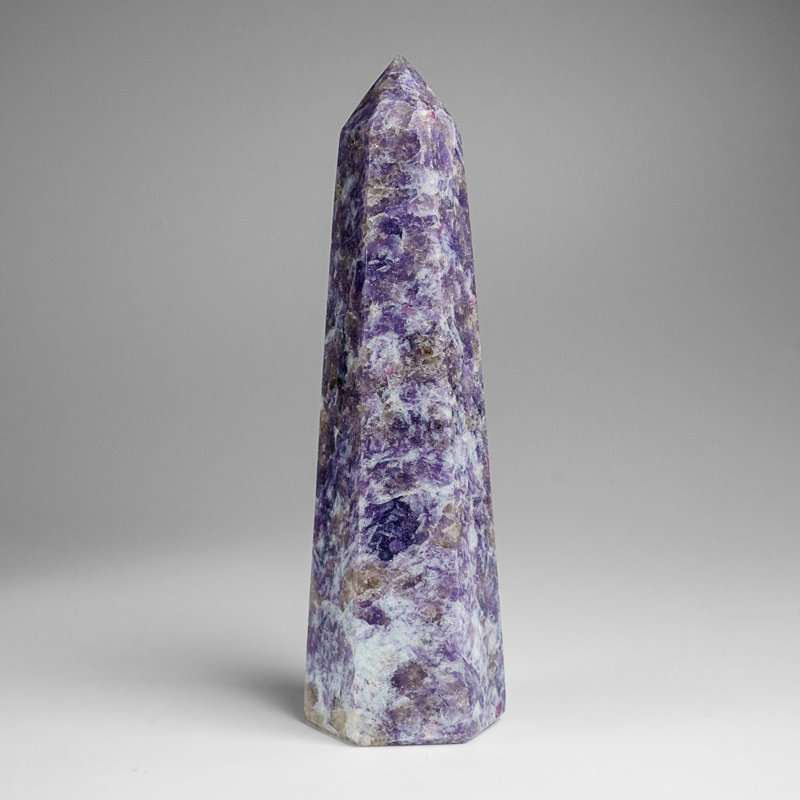 Genuine Polished Lepidolite Point from Madagascar (1.6 Lbs), 6.75" H x 1.75" W x 1.5" D, Purple/White/Brown