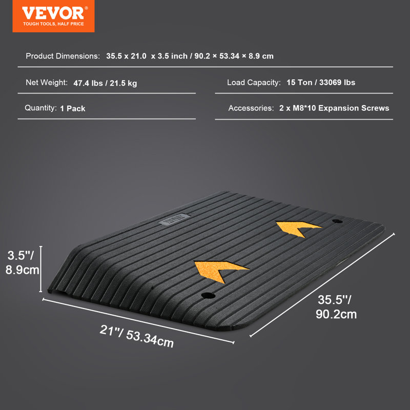 VEVOR Rubber Threshold Ramp, 3.5" H x 21" W x 35.5" L