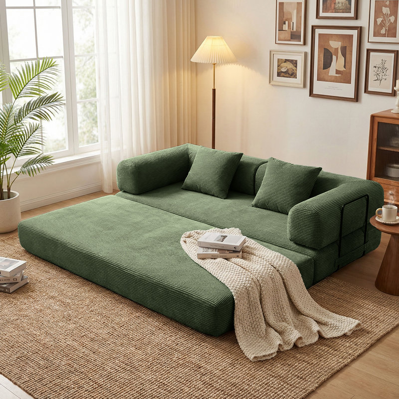 Canapé convertible peu encombrant au design modulaire, Vert d’armée