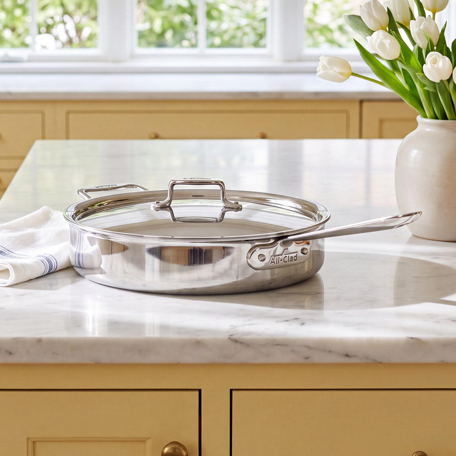 All-Clad D5® Brushed Sauté Pan with Lid, 6 qt.