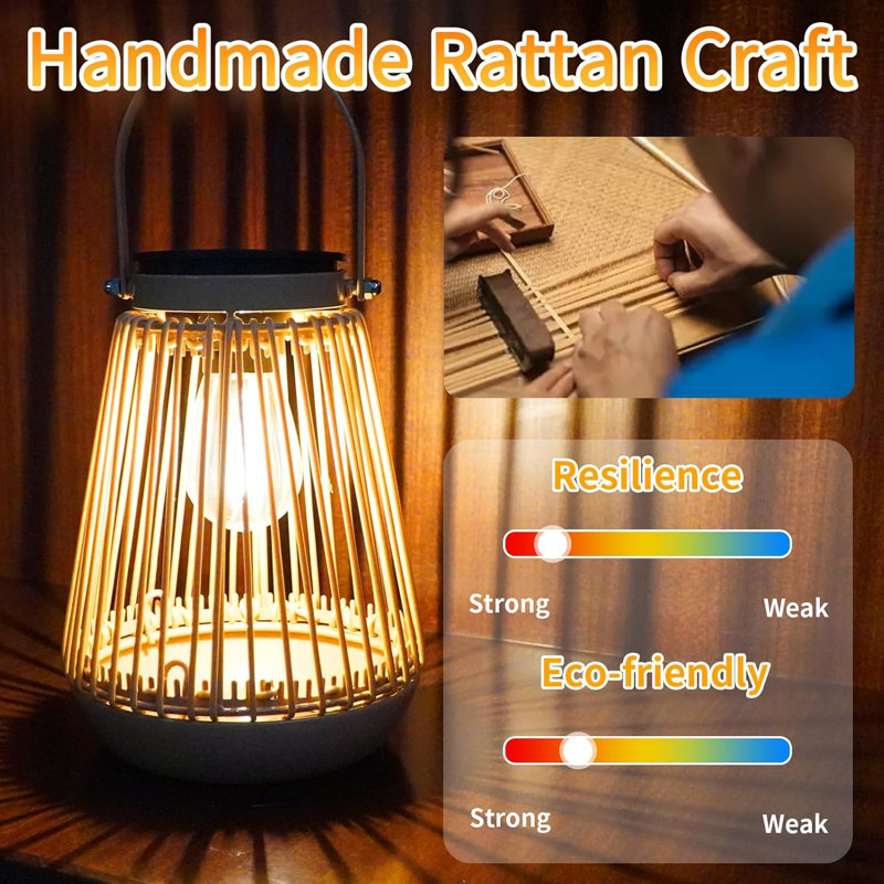 2 Pack Woven Rattan Solar Outdoor Lantern, Waterproof 2700K Warm White LED Garden Light