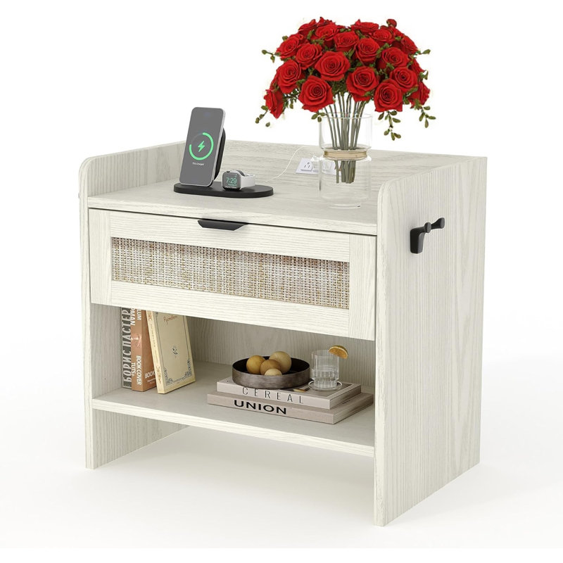 59.9cm W Manufactured Wood Bedside Table, White